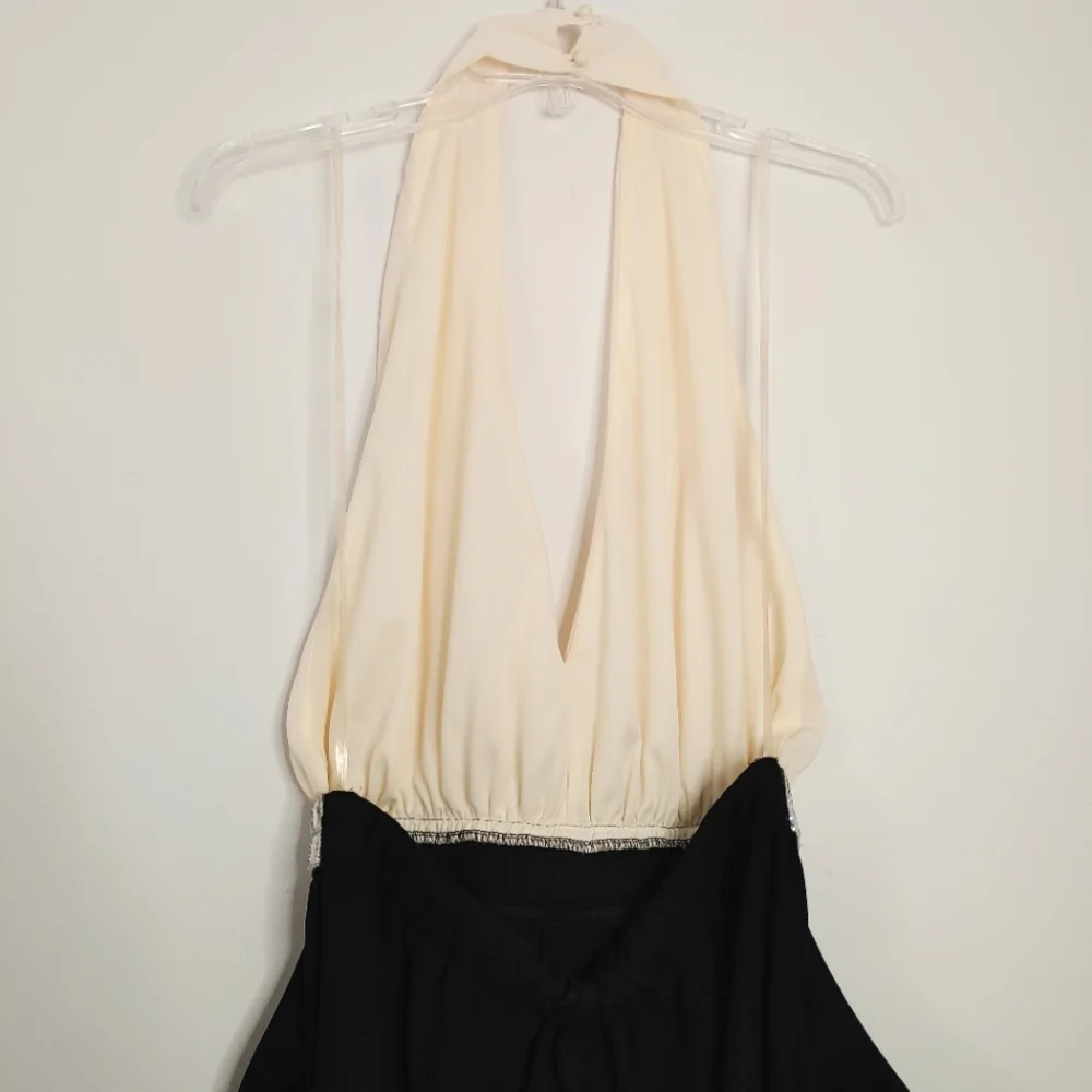Line Up Y2k black & cream rhinestone halter jumpsuit. Size L - Picture 8 of 14